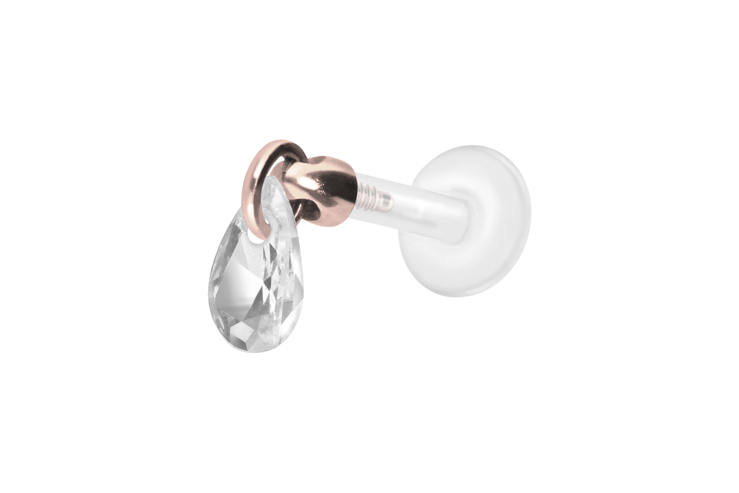 PTFE Labret Piercing mit Innengewinde + Titan-Aufsatz KRISTALLTROPFEN